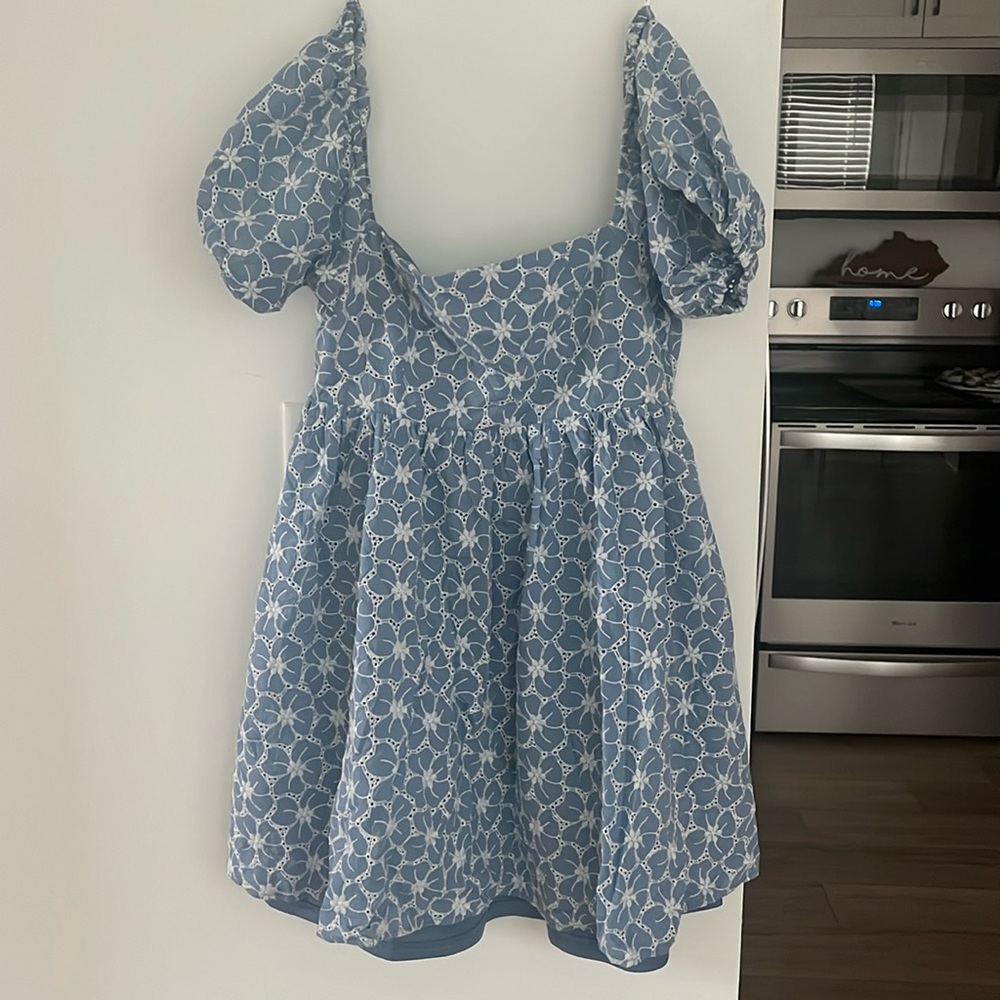 Blue & White Floral Embroided Dress